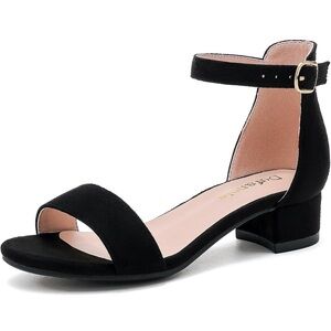 Dufannie Girls Sandals Low Heels Dress Pump Ankle Strap Open Toe Flower Girl